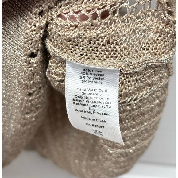 Talbots Gold Metallic Sweater, Open Weave Knit Tunic, Crew Neck, Women's Size SP - Picture 4 of 4